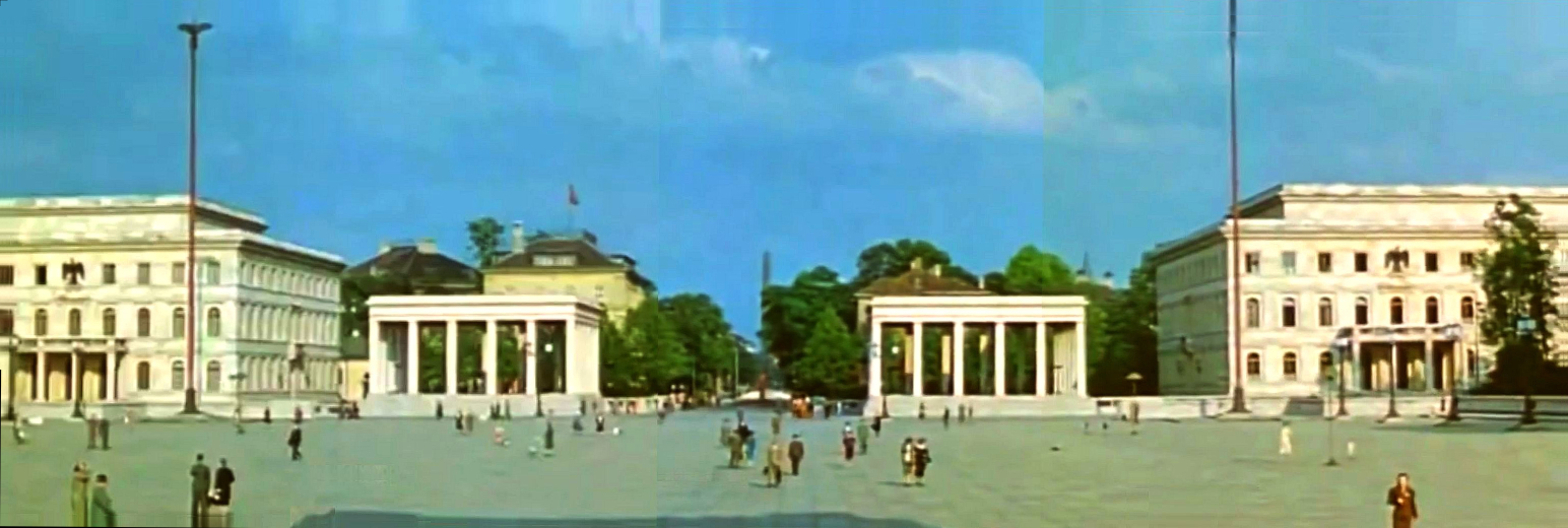 Königsplatz-Panorama zur NS-Zeit mit NSDAP-Zentrale (links u. rechts) und 'Ehrentempeln'(Bildmitte)